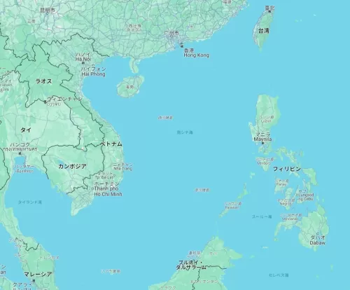 フィリピンの位置です。日本から見ると台湾のすぐ下に位置します。
