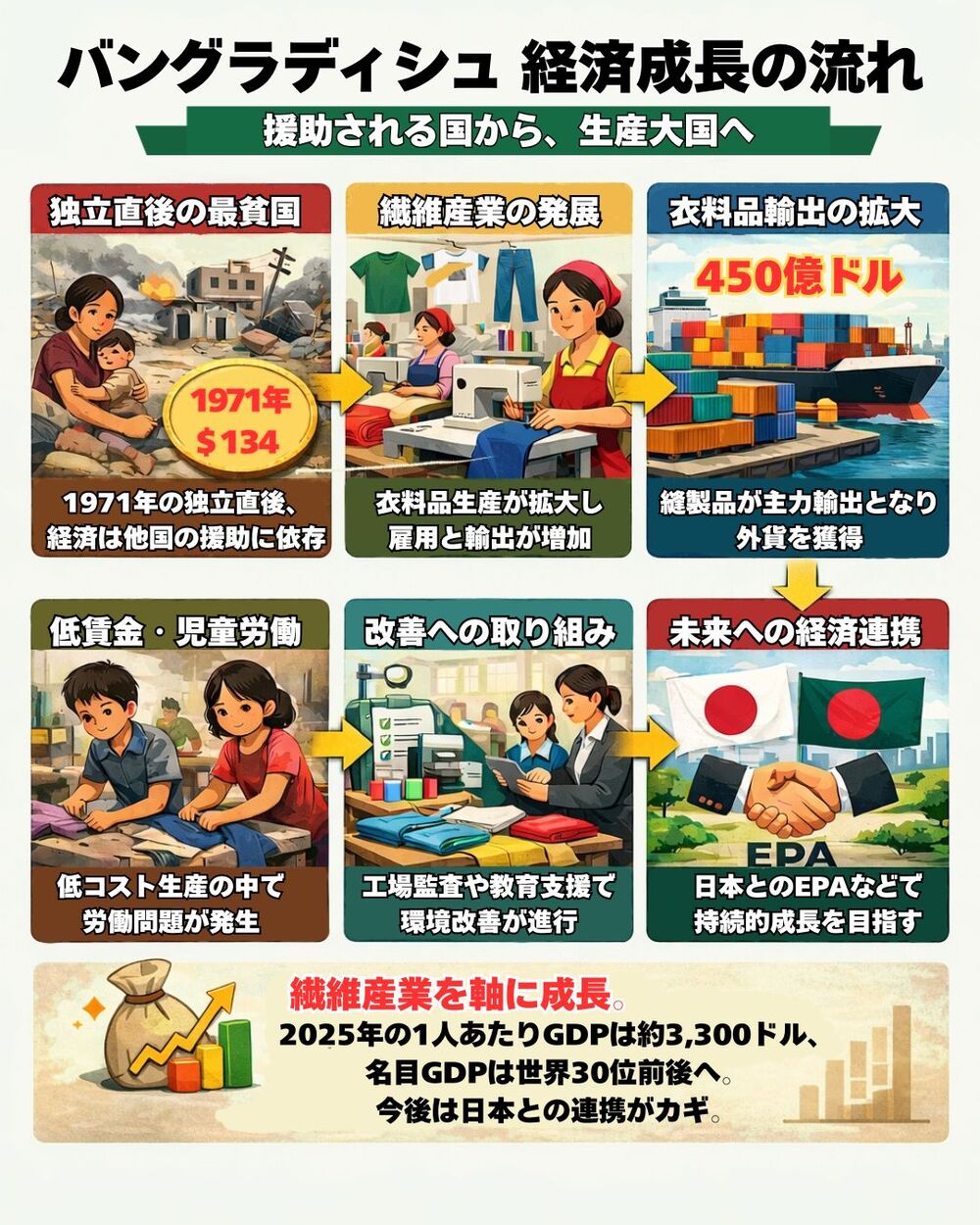 バングラディシュの経済成長への流れ