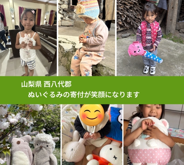 山梨県 西八代郡 で、安心してぬいぐるみを寄付できます。ワクチン募金にもなります