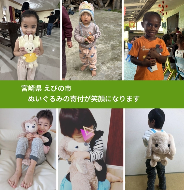 宮崎県 えびの市 で、安心してぬいぐるみを寄付できます。ワクチン募金にもなります