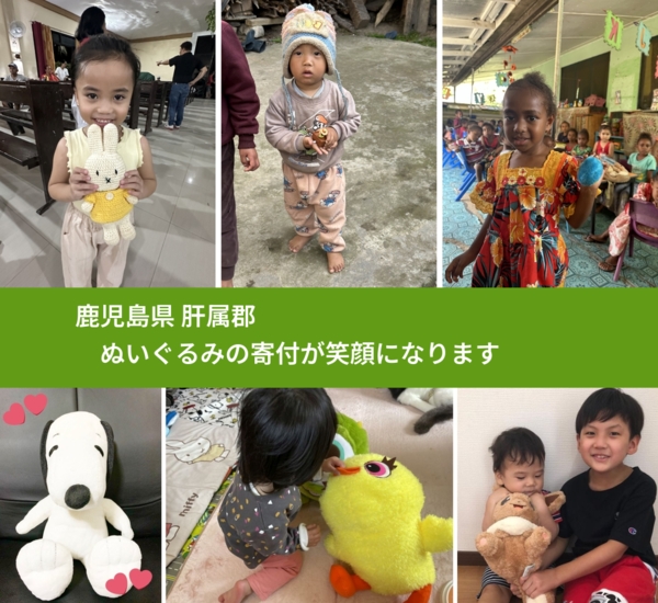 鹿児島県 肝属郡 で、安心してぬいぐるみを寄付できます。ワクチン募金にもなります