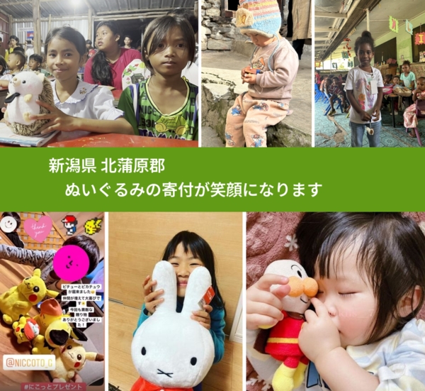 新潟県 北蒲原郡 で、安心してぬいぐるみを寄付できます。ワクチン募金にもなります