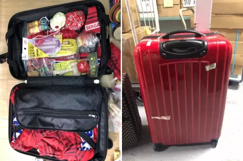 マレーシアへの支援品を、スーツケースに詰めて機内持ち込み荷物として準備した際のお写真です
